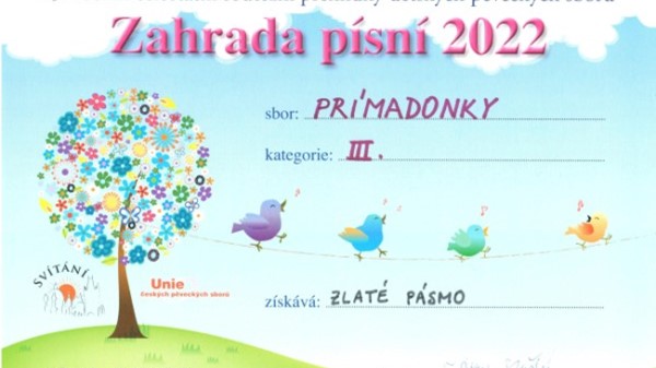 Úspěch sboru Prímadonky na 15.ročníku celostátní soutěžní přehlídky dětských pěveckých sborů Zahrada písní 2022